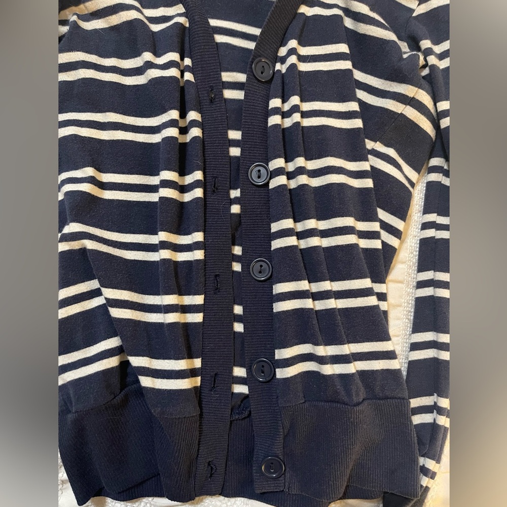 Navy Striped Button-Up Cardigan – Size S